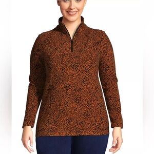 Lands' End Brown Leopard 1/4 Zip-Up Sweater, NWT